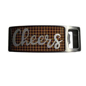 Bottle Opener Metal with Resin Brown Houndstooth Cheers Sparkle OOAK Custom
